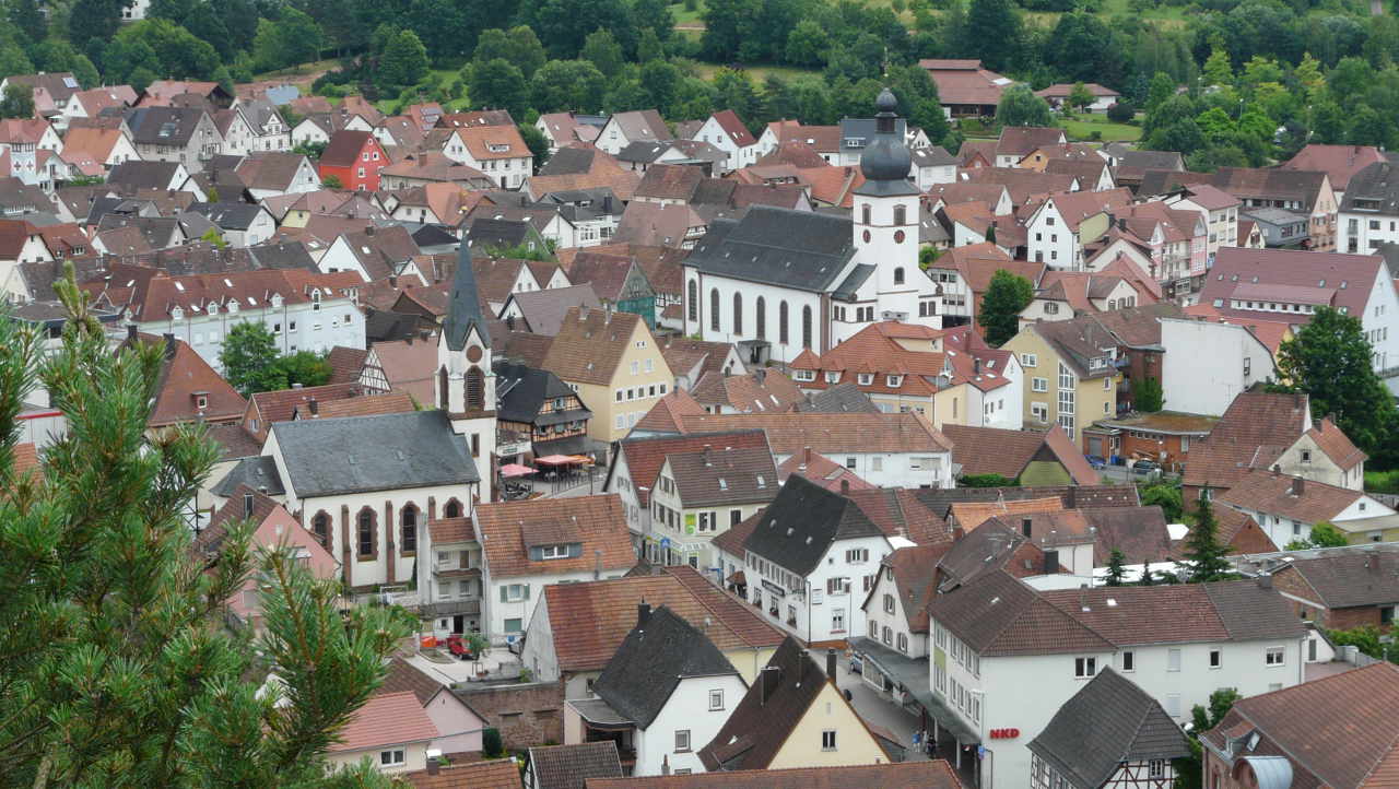 Dahn Ortsansicht mit Kirchen