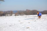 Winterlandschaft mit Gollenstein und Pferd