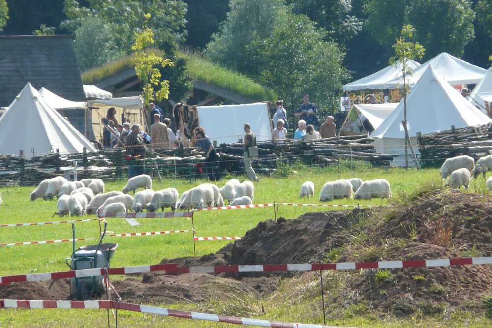 Ausgrabung und Römerfest im Hintergrund