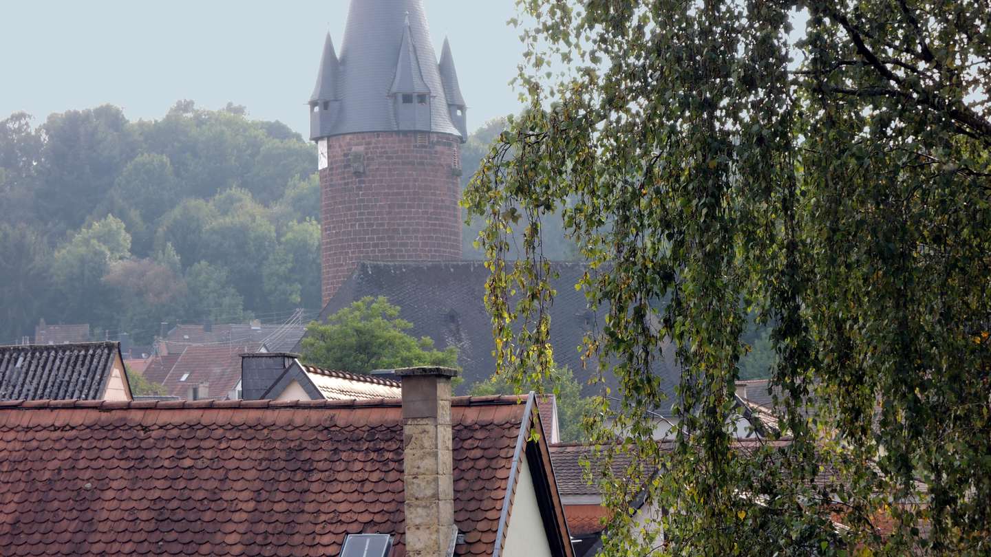 Der Ottweiler Turm hinter den Hausdächern