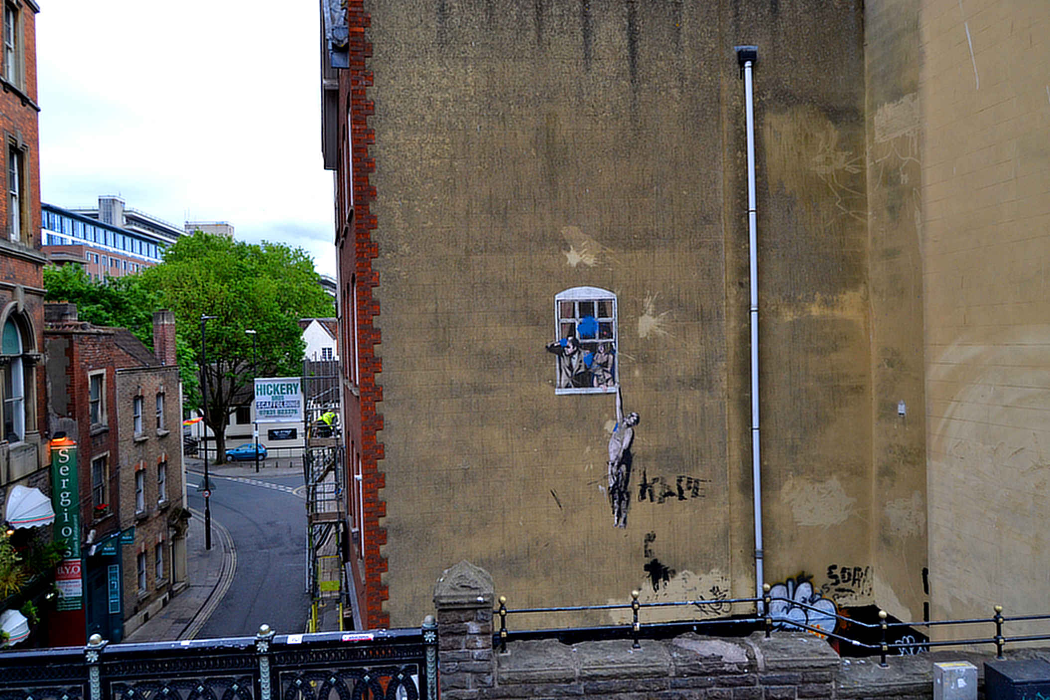 Hauswand in Bristol, an der sich Banksy verewigt hat